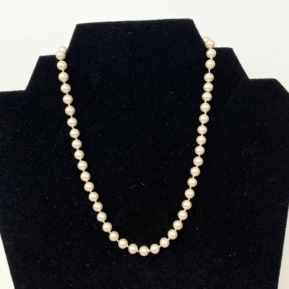 Marvella Faux Pearl Necklace Hand Knotted Gold Tone Clasp Classic 6mm 16"